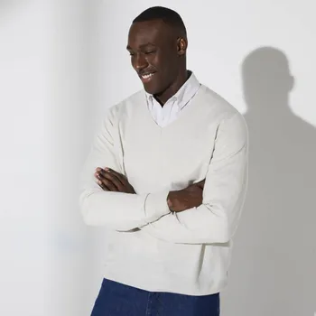 Pánský svetr Pulovr s výstřihem do V, 80 % vlna, 20 % polyamid světle šedý melír 107/116