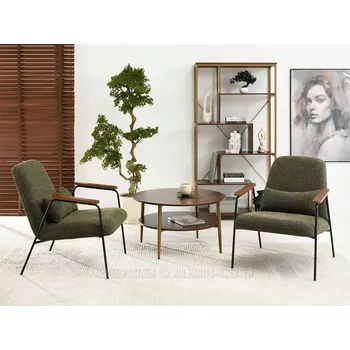 Křeslo MĚKKÉ KŘESLO STYL VINTAGE VYSOKÉ NOHY PODRUČKY ELIA ZELENÁ OŘECH