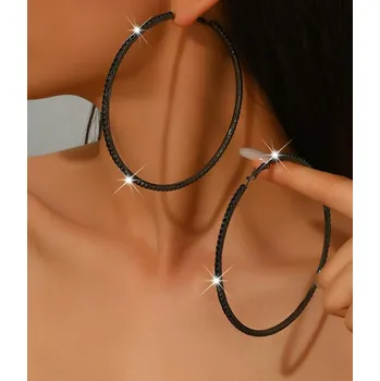 Souprava šperků B-TOP Módní černé kruhové dámské náušnice s kamínky