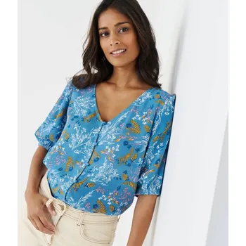 Dámská halenka Halenka na knoflíčky s potiskem květů modrá 40