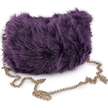 Kabelka Kožešinová kabelka s kovovým řetízkem 24x19 cm - 5 fialová