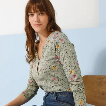 Tričko s tuniským výstřihem, dlouhými rukávy a potiskem khaki 52