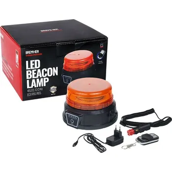 Maják VÝSTRAŽNÝ MAJÁK - BEZDRÁTOVÉ PLOCHÉ + DÁLKOVÉ OVLÁDÁNÍ, MAGNET, 45 LED, 12/24V, ECE R10, R65, VÝŠKA 80MM, KABEL SE ZÁSTRČKOU DO ZAPALOVAČE CIGARET