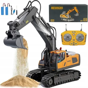 autíčko DÁLKOVĚ OVLÁDANÝ BAGR SE SVĚTELNÝMI A ZVUKOVÝMI EFEKTY MOTORU, KOVOVÁ LOPATA XXL