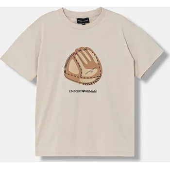 Chlapecké tričko Dětské bavlněné tričko Emporio Armani EB001344.AF14503 béžová 80X, vel. 176