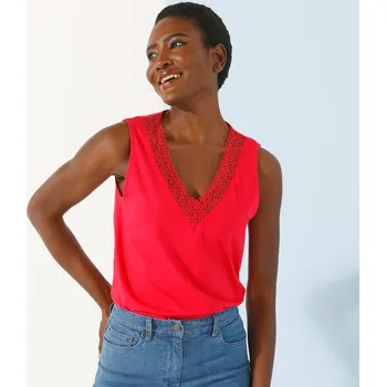 Dámské tričko Top s výstřihem do V a krajkou malinová 34/36