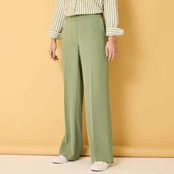 Dámské kalhoty Krepové široké kalhoty s pružným pasem šedozelená 48