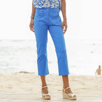 Dámské kalhoty Rovné strečové 7/8 kalhoty azurová 44