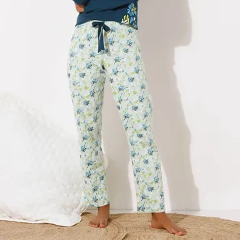 Dámská móda Pyžamové kalhoty s potiskem okvětních lístků lipová/režná 46/48