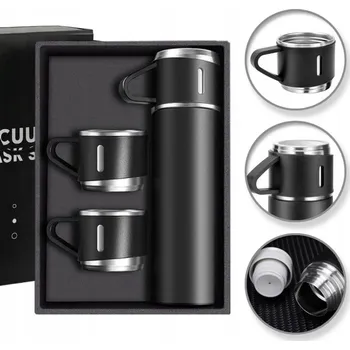 Termoska Termoska na nápoje Ecarla 0,5 l černá se 3 šálky