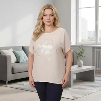 Dámské béžové triko Role fashion Italy moda univerzální velikost XL - XXL O2500