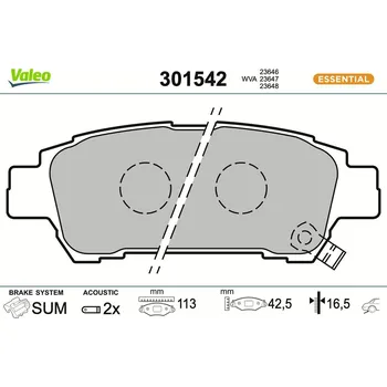 Brzdová destička Sada brzdových destiček, kotoučová brzda VALEO 301542