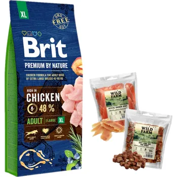 BRIT Premium By Nature Adult XL 15kg + WILD FARM pamlsek pro psy 2x500g