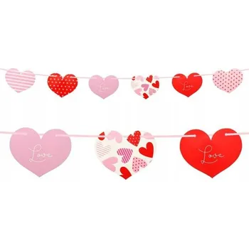 GIRLANDA SRDCE ČERVENÉ VZORY VALENTÝN 200cm