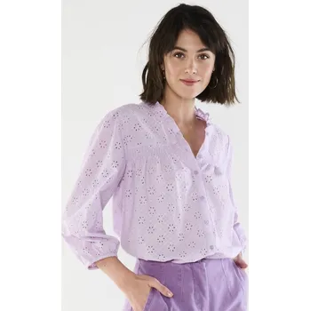 Dámská halenka Madeirová halenka s volánkem a 3/4 rukávy šeříková 40