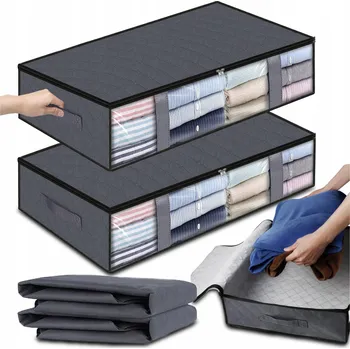 Úložný box Organizér na povlečení a oblečení šedý plast s víkem 75 l