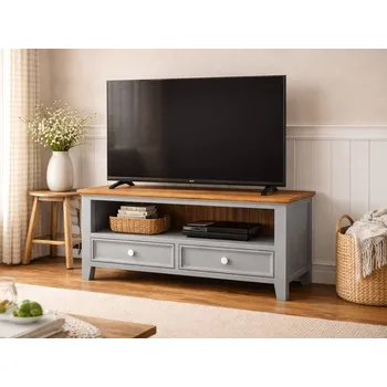 Komoda TV stolek PROVENCE K1P z masivu šedomodrý Barevné provedení: Šedomodrá, Provedení: SLIM - šuplíky bez pojezdů