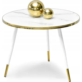 Konferenční stolek KONFERENČNÍ STOLEK DO OBÝVACÍHO POKOJE GLAMOUR KULATÝ ZOE 60 BÍLÝ MARMOR ZLATÉ DEKORACE