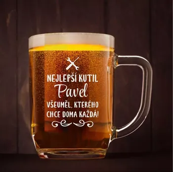 Sklenice Půllitr s pískovaným motivem "NEJLEPŠÍ KUTIL" (Do poznámky v nákupním košíku napište požadované jméno)