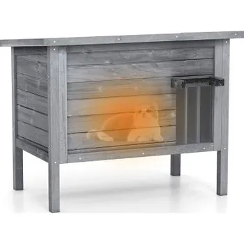 Venkovní zimní kočičí bouda PV10326GR s pěnovou izolací, šedá - B COSTWAY