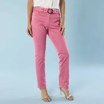 Dámské kalhoty Rovné kalhoty s páskem pro postavu 155 až 160 cm tmavě růžová 38