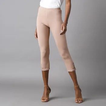 Dámské legíny 3/4 legíny s macramé a pružným pasem hnědošedá 50