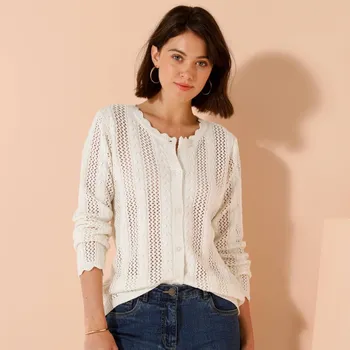 Dámský svetr Ažurový svetr na knoflíky režná 52