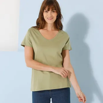 Dámské tričko Tričko s výstřihem do V světlá khaki 38/40