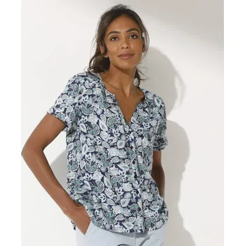 Dámská halenka Halenka s krátkými rukávy, s potiskem rostlin nám. modrá/modrá 44