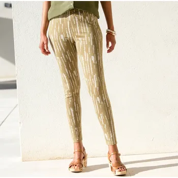 Dámské legíny Legíny s pružným pasem a potiskem khaki/béžová 38/40