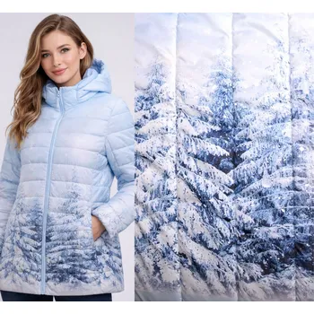 Prošev v modré barvě s vlastním potiskem zimních stromů PLAP204