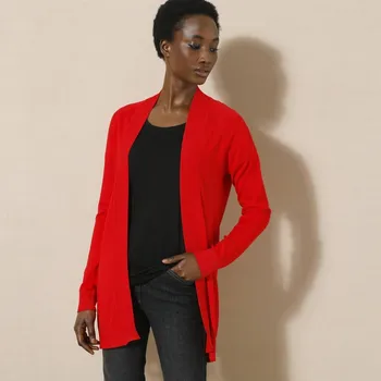 Dámský svetr Dlouhý kardigan bez zapínání červená 56