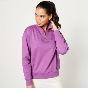 Dámská mikina Moltonová mikina se stojáčkem na zip fialová 38/40