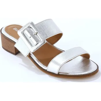 Dámské pantofle Kožené pantofle na podpatku stříbřitá 39