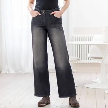 Dámské kalhoty Široké denimové kalhoty s 5 kapsami sepraná černá 40