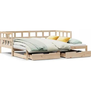 Pohovka Rozkládací pohovka 2 v 1 se zásuvkami, borovice, 203,5 x 184 x 68,5 cm