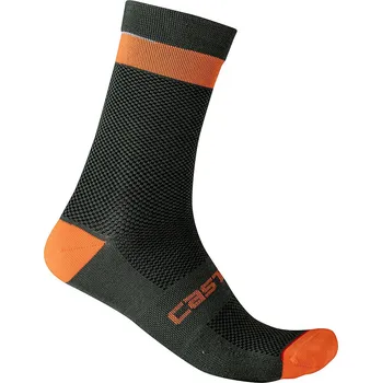 Pánské oblečení zimní ponožky Castelli Alpha 18 Sock Military Green/Fiery Red L/XL