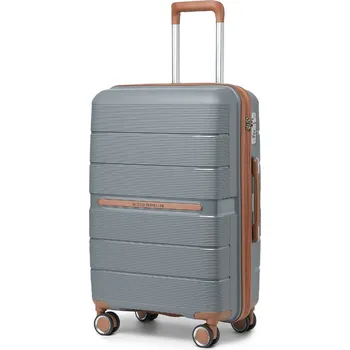 Módní doplněk KONO British Traveller skořepinový kufr polypropylen - šedá/hnědá - 92L K23923L