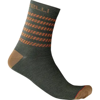 Pánské oblečení zimní ponožky Castelli Go 15 Sock Miitary Green/Olive Green/Fiery Red L/XL