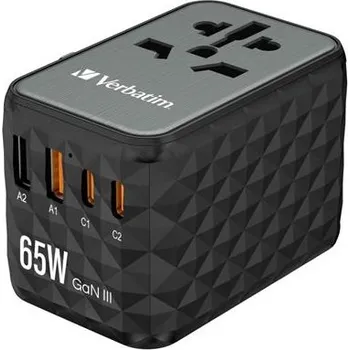 Verbatim Univerzální cestovní adaptér UTA-05, 2xUSB-C, PD 65W a QC4+ 2xUSB-A černá Verbatim