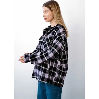 Těhotenská móda Teplá, flanelová těhotenská košile – fialovo‑černá kostkovaná, oversize Velikost: S/M