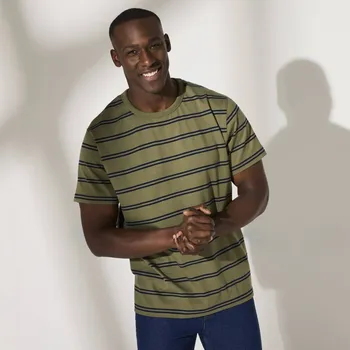 Pánské tričko Pruhované tričko s krátkými rukávy, bio bavlna khaki/nám.modrá 87/96