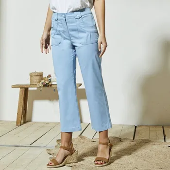 Dámské kalhoty Rovné strečové 7/8 kalhoty nebeská modrá 48