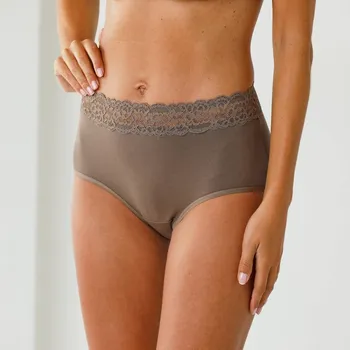 Kalhotky Sada 2 kalhotek super maxi z pružné bavlny, s krajkou v pase kávová 38/40