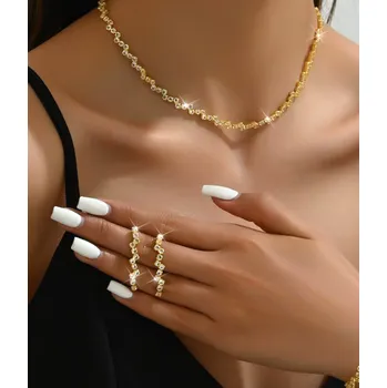 Souprava šperků B-TOP Elegantní třídílná pozlacená souprava s kamínky – náhrdelník, náramek a náušnice