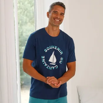 Pánské oblečení Pyžamové tričko s krátkými rukávy, motiv "loď" nám.modrá/bledě modrá 137/146