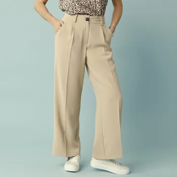 Dámské kalhoty Široké kalhoty pro malou postavu písková 46