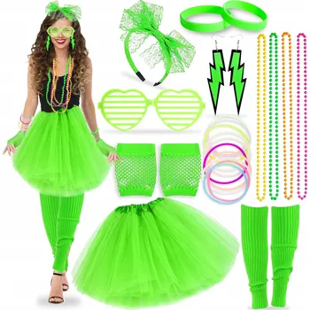Karnevalový kostým ZELENÉ DISCO KOSTÝM OUTFIT 80. A 90. LÉTA RETRO SET 8V1 SUKNĚ