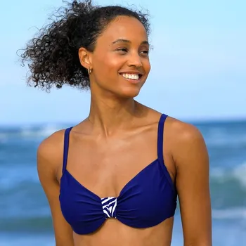 Dámské plavky Plavková jednobarevná vyztužená podprsenka s nařasením s potiskem Zebra, s kosticemi nám.modrá 90E