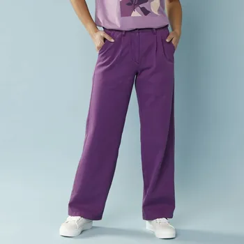 Dámské kalhoty Keprové široké kalhoty pro menší postavu purpurová 38